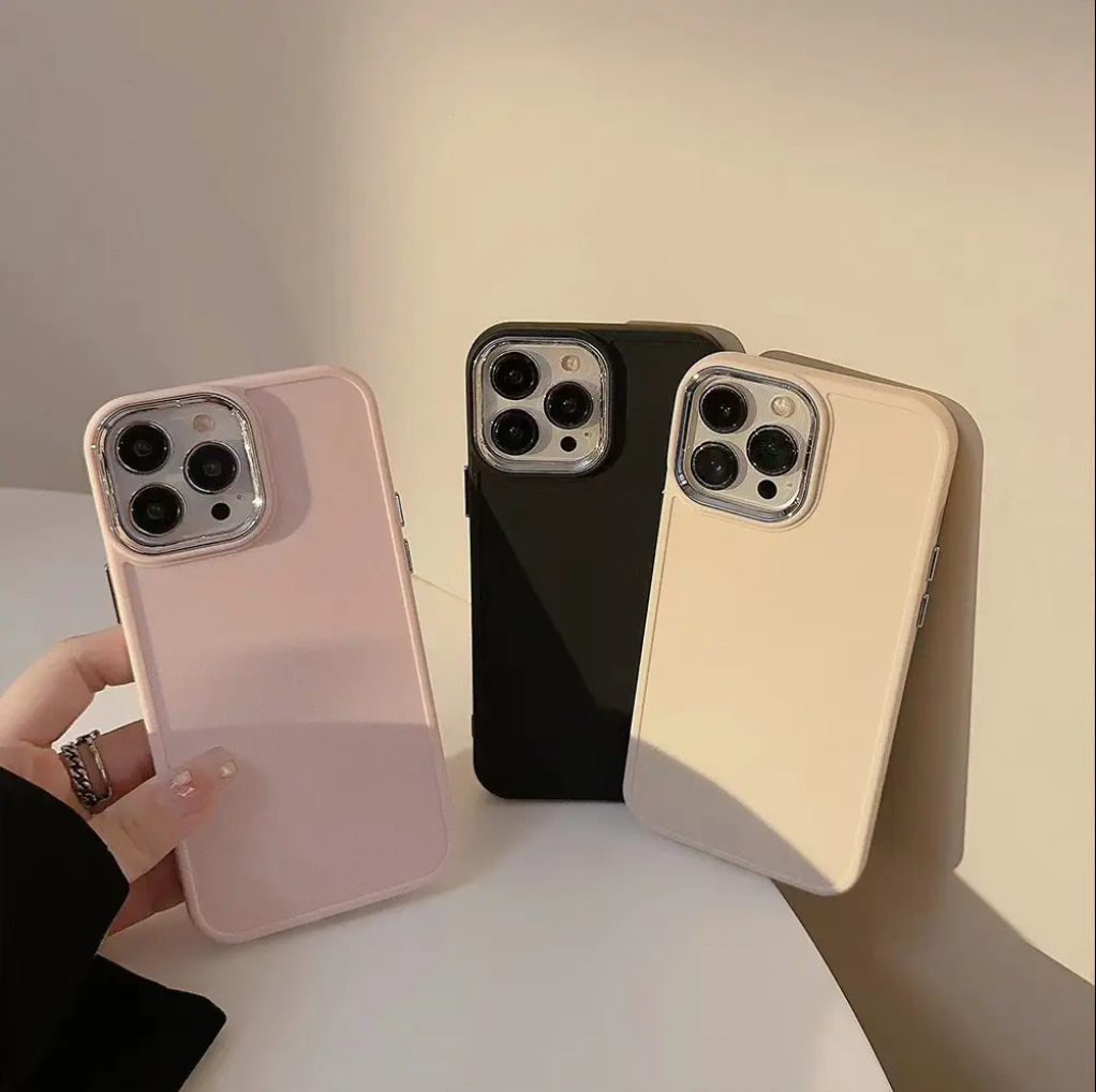 Solid Color Soft Silicone Cover with Electroplated Frame Sleek and stylish, this premium case