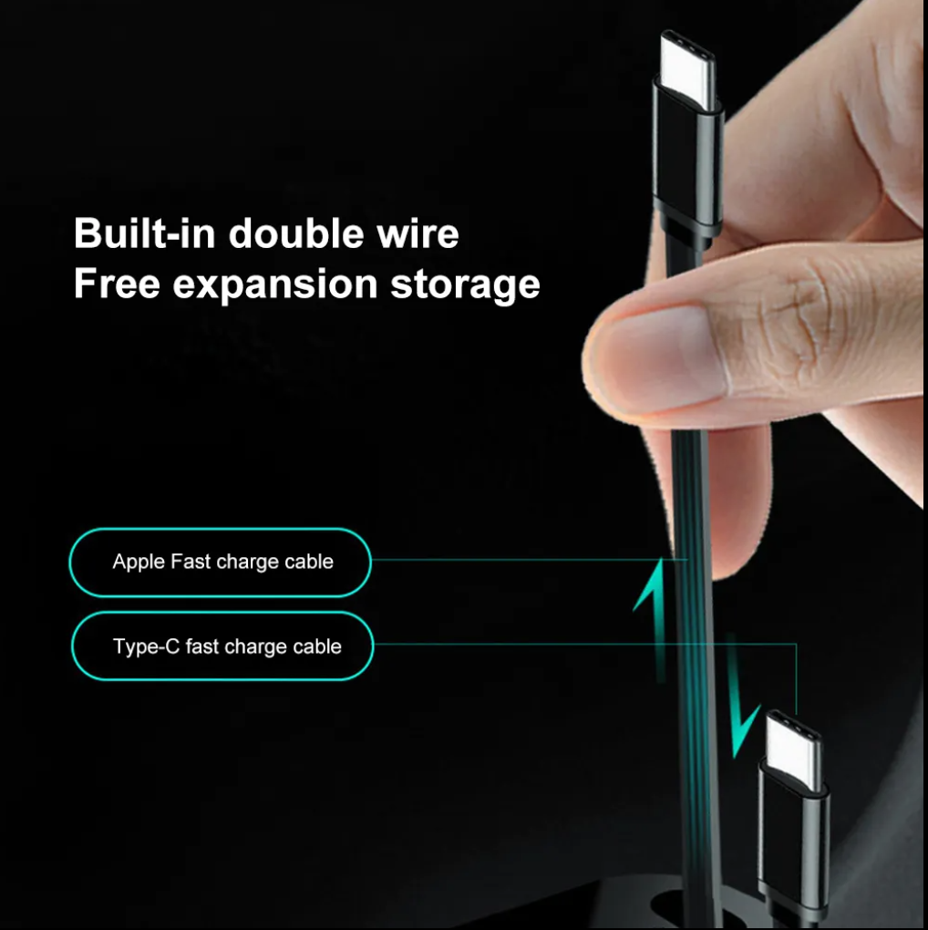 5 in 1 Super Fast Charging Dual Pull Out Retractable Car Charger 12 24V Output TYPE C Car Adapters with QC 3.0 Function
