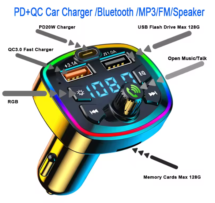 Car Bluetooth 5.0 FM Transmitter Wireless Adapter Mic Audio Receiver Auto MP3 Player 2.1A Dual USB Fast Charger Car Accessories