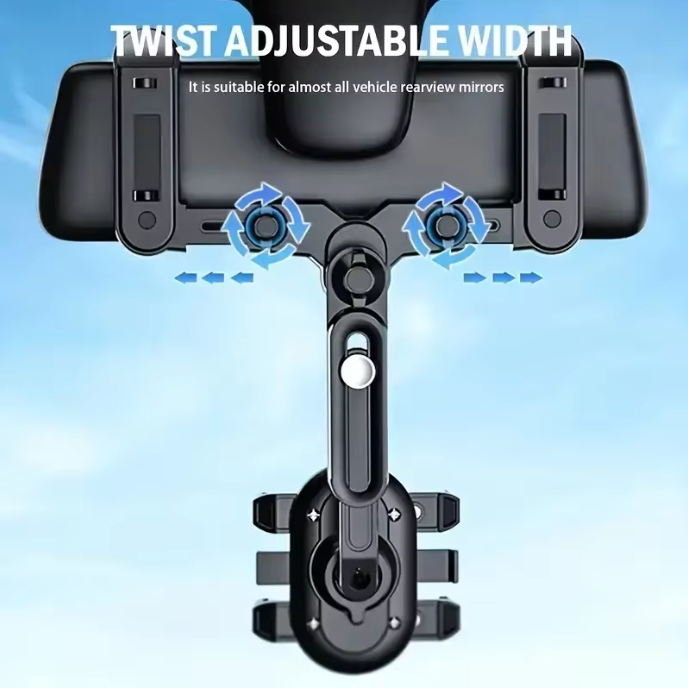 360° Rotating Car Rearview Mirror Phone Holder - Perfect for Kids and Adults - Compatible with Phones and GPS Devices