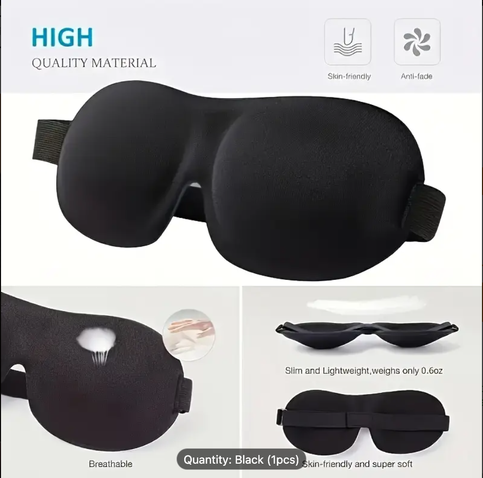 3D Sleep Mask with Black Shade for Eye Protection and Breathability – Essential Travel Accessory