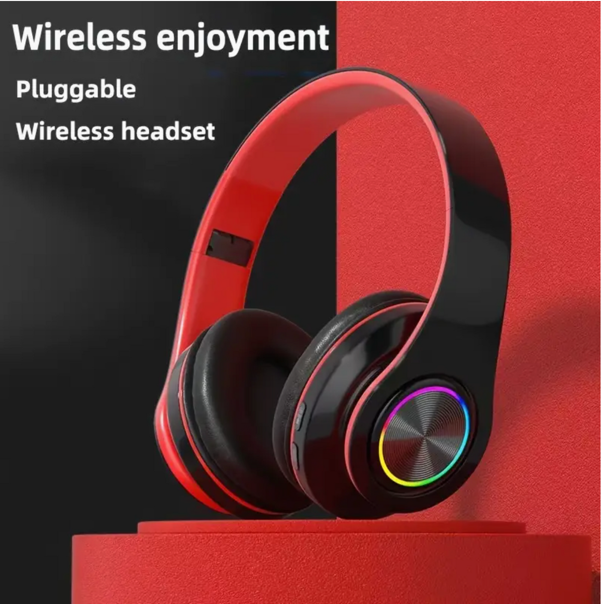 Black Wireless Noise-Canceling Headphones – Foldable Design, USB-C Charging, High-Quality Sound, Red/Black Gaming & Streaming Headset