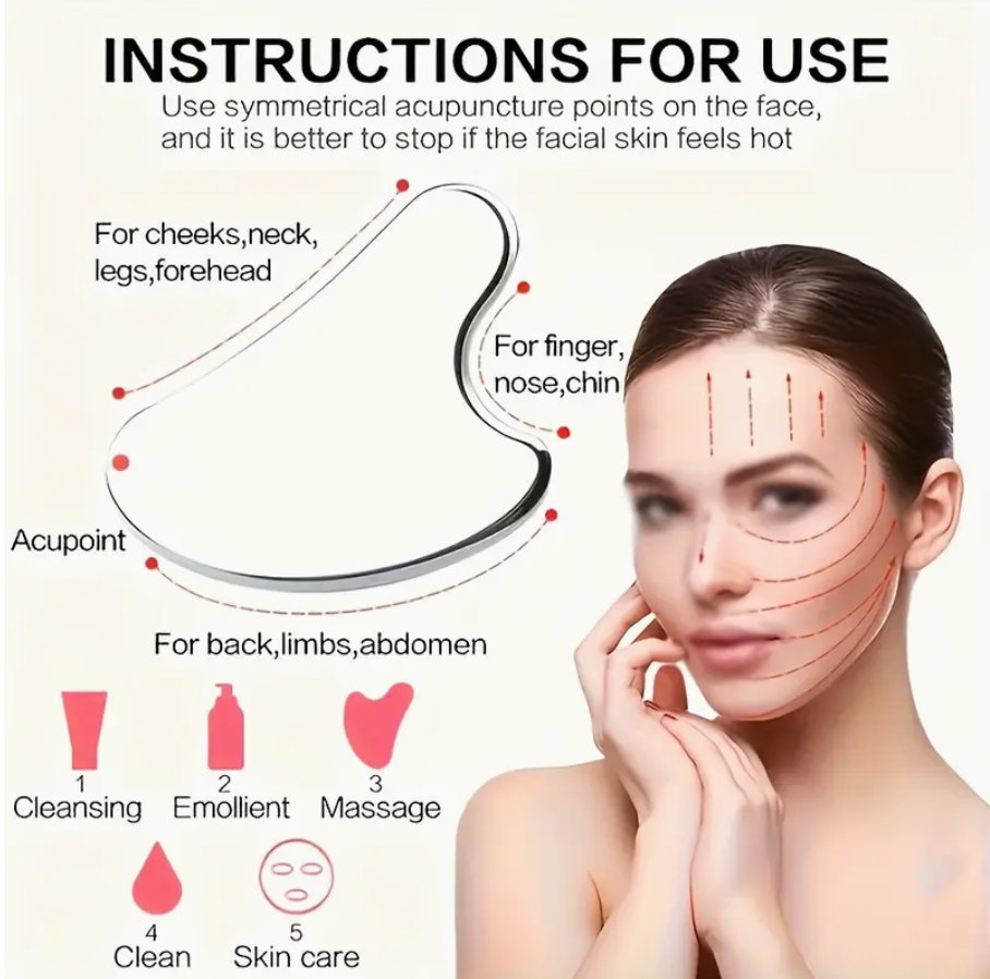 Stainless Steel Gua Sha Facial Tool with Double-Head Blackhead Remover – Professional Metal Face Massager for Face, Eyes & Neck | Durable, Hygienic, Sleek Design with Travel Bag