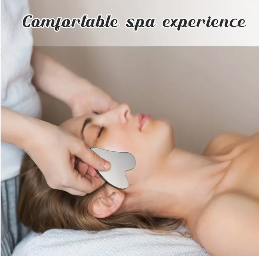 Stainless Steel Gua Sha Facial Tool with Double-Head Blackhead Remover – Professional Metal Face Massager for Face, Eyes & Neck | Durable, Hygienic, Sleek Design with Travel Bag