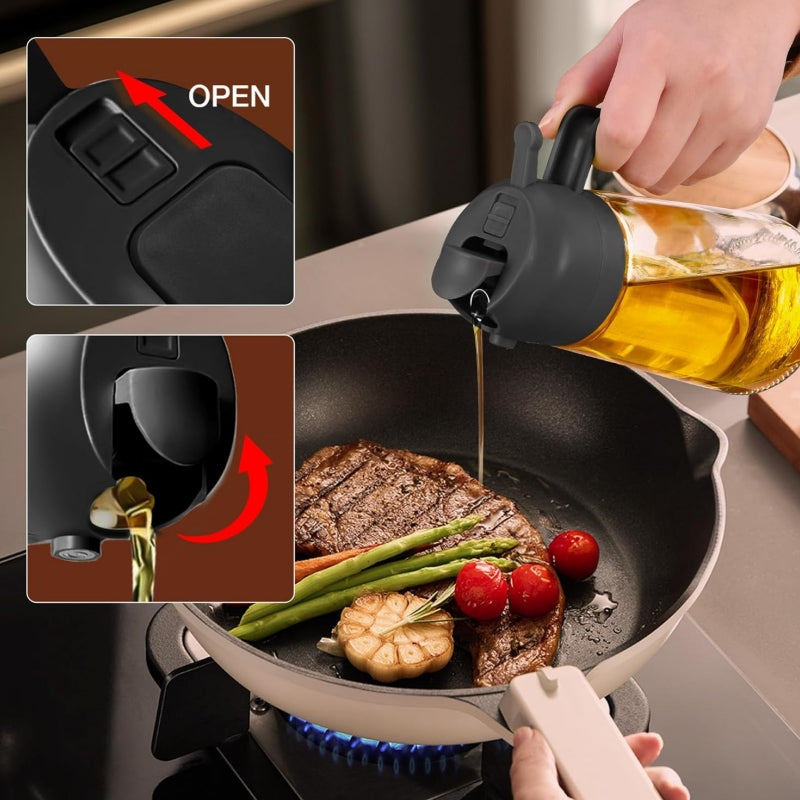 New Glass Spray Pour Dual-Use Oil Bottle – Large Capacity One-Piece Press Sprayer for Kitchen Cooking