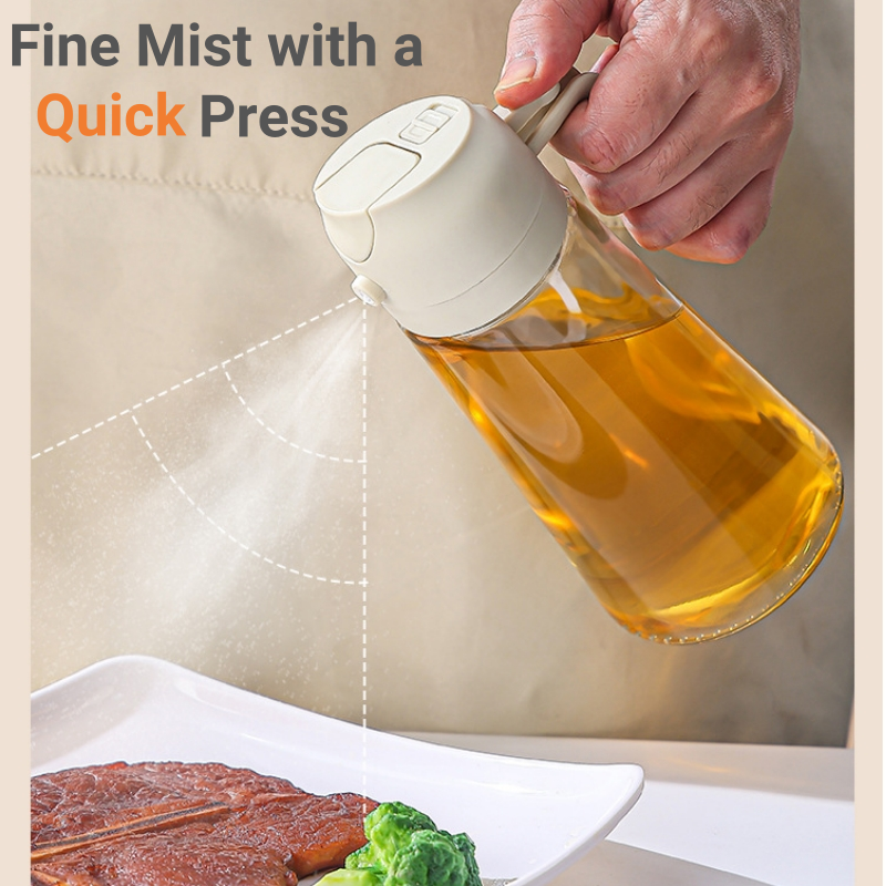 New Glass Spray Pour Dual-Use Oil Bottle – Large Capacity One-Piece Press Sprayer for Kitchen Cooking