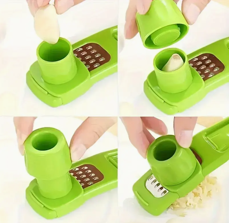 Manual Garlic Press & Grinder – Durable Plastic, Easy-to-Use Multi-Functional Garlic Chopper & Crusher for Home Cooking