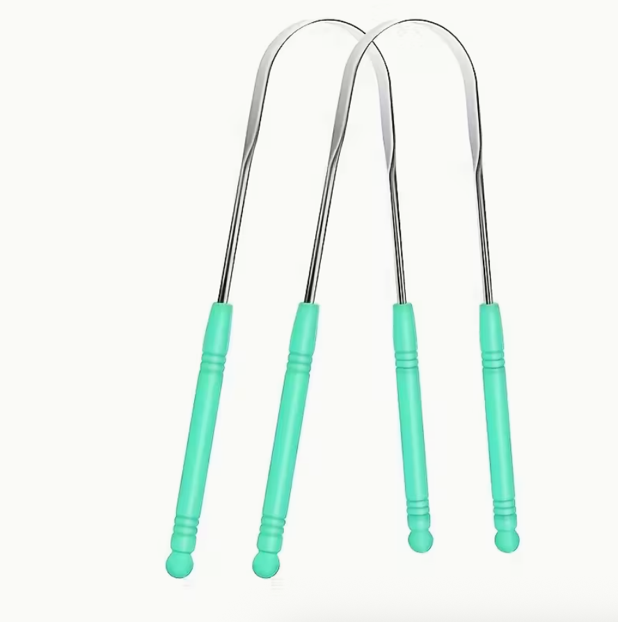 Reusable Stainless Steel Tongue Scraper & Cleaner  Heavy-Duty Oral Care Tool | Comfort Grip | Gentle for Sensitive Gums | Individually Wrapped Half-Package
