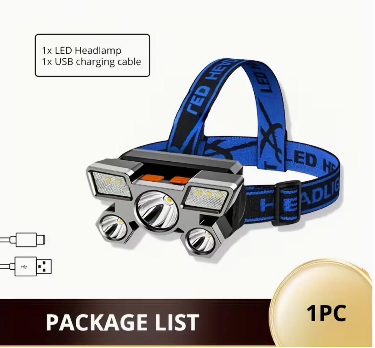 USB Rechargeable Portable Headlamp – 5-LED Bright Headlight for Outdoor & Work Use