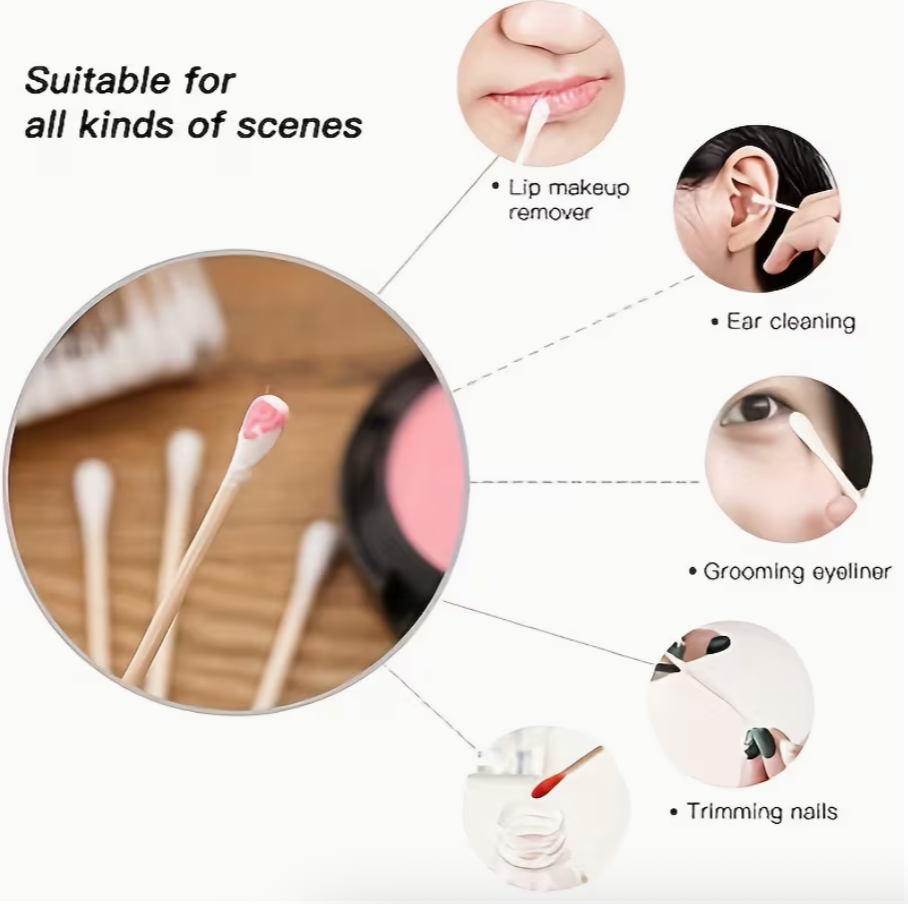 100PCS Premium Dual-Tip Swabs – Lint-Free Precision Swabs for Makeup & Cleaning