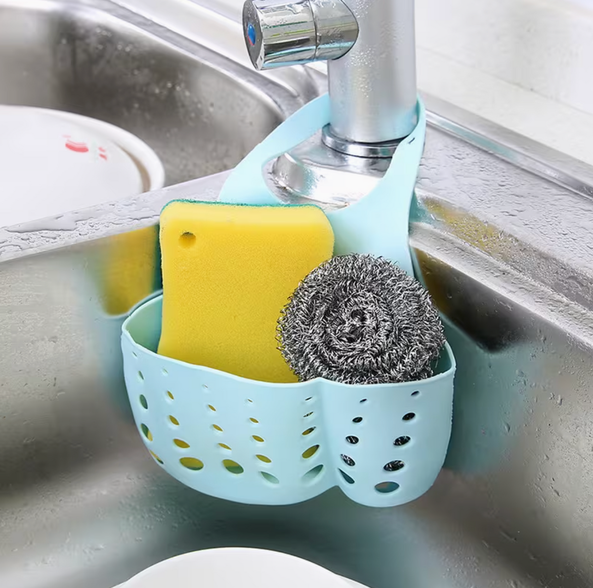 Adjustable Hanging Sink Organizer – Space-Saving Plastic Hook Rack with Draining Function | Kitchen Sink Draining Basket for Sponges, Soaps & Dish Accessories
