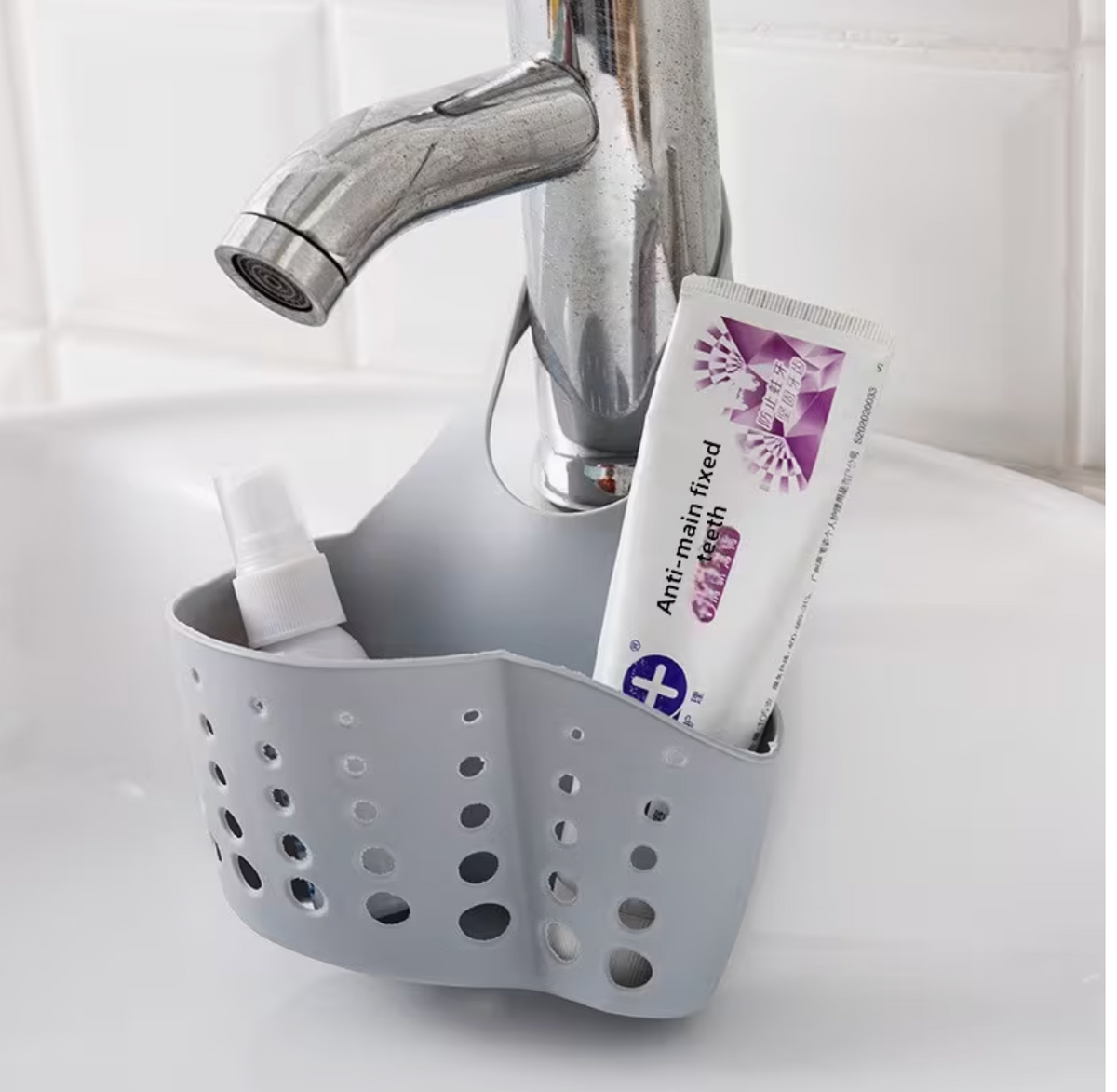 Adjustable Hanging Sink Organizer – Space-Saving Plastic Hook Rack with Draining Function | Kitchen Sink Draining Basket for Sponges, Soaps & Dish Accessories