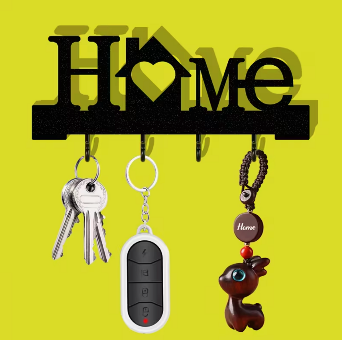 Home Love Shaped Keychain Wall-Mounted Entry Organizer with Hooks, Includes Transparent Nano Double-Sided Tape, No Drilling Required, Finely Designed, Suitable for Home Decoration in The Living Room