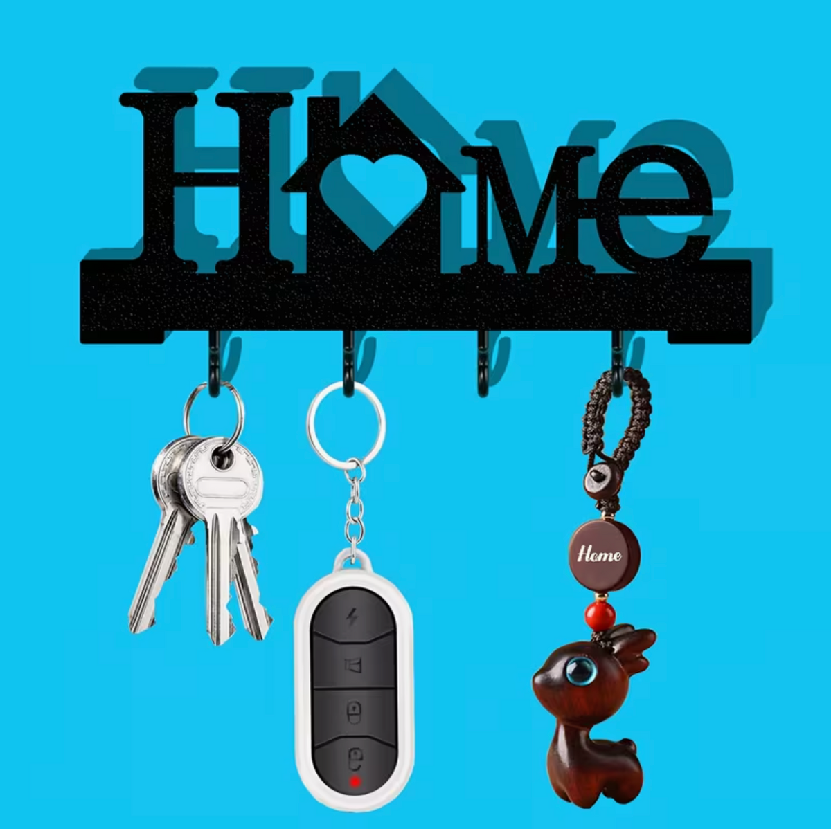Home Love Shaped Keychain Wall-Mounted Entry Organizer with Hooks, Includes Transparent Nano Double-Sided Tape, No Drilling Required, Finely Designed, Suitable for Home Decoration in The Living Room