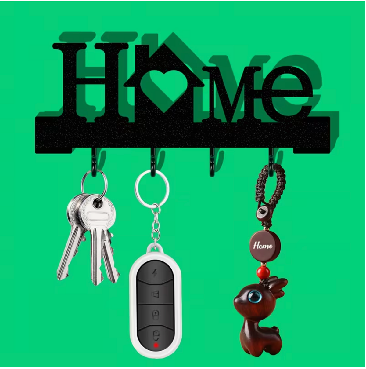 Home Love Shaped Keychain Wall-Mounted Entry Organizer with Hooks, Includes Transparent Nano Double-Sided Tape, No Drilling Required, Finely Designed, Suitable for Home Decoration in The Living Room