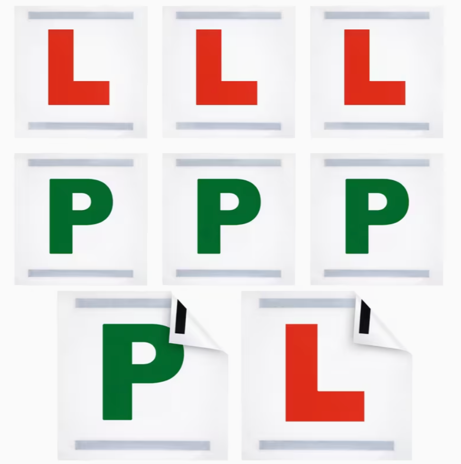 2 Pack Magnetic L & P Plates | 2 Red ‘L' or 2 Green ‘P' Signs for Learner & New Drivers | Strong Magnetic Hold, Weather-Resistant Material | Easy Fit Removable Plates for Cars & Motorcycles