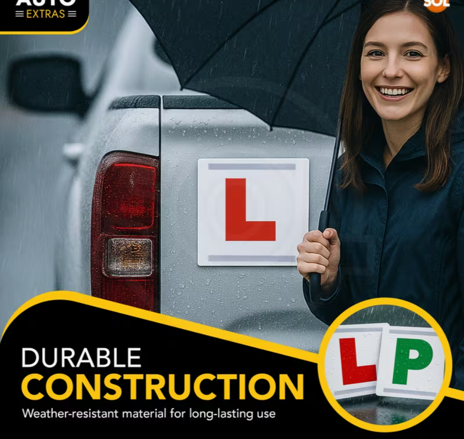 2 Pack Magnetic L & P Plates | 2 Red ‘L' or 2 Green ‘P' Signs for Learner & New Drivers | Strong Magnetic Hold, Weather-Resistant Material | Easy Fit Removable Plates for Cars & Motorcycles