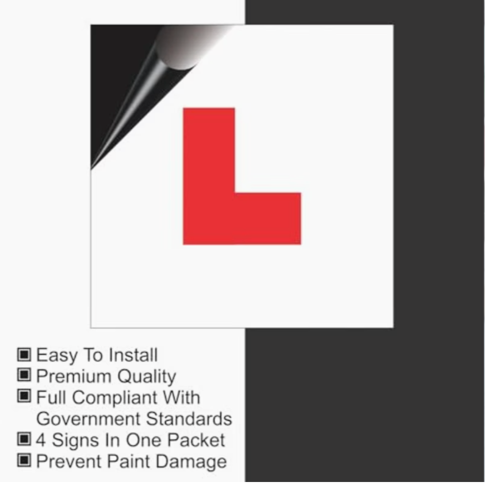 2 Pack Magnetic L & P Plates | 2 Red ‘L' or 2 Green ‘P' Signs for Learner & New Drivers | Strong Magnetic Hold, Weather-Resistant Material | Easy Fit Removable Plates for Cars & Motorcycles