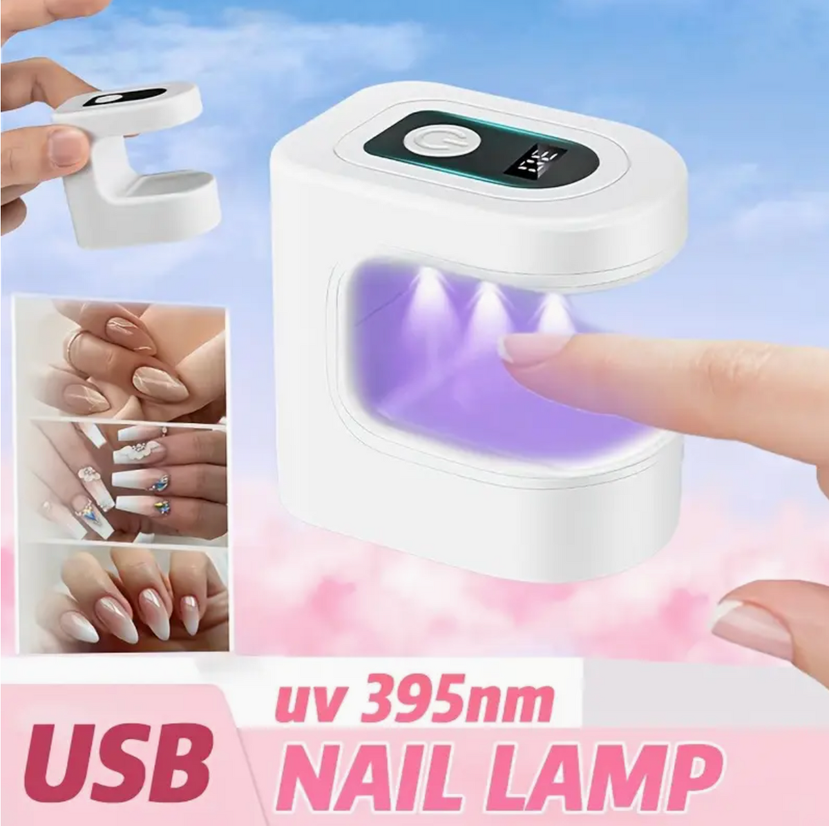 Mini Portable Nail Lamp – USB Rechargeable LED 395nm | Countdown Timer & Power Button | Compact Nail Art Tool for Gel & Nail Polish | Salon, Home & Travel Use
