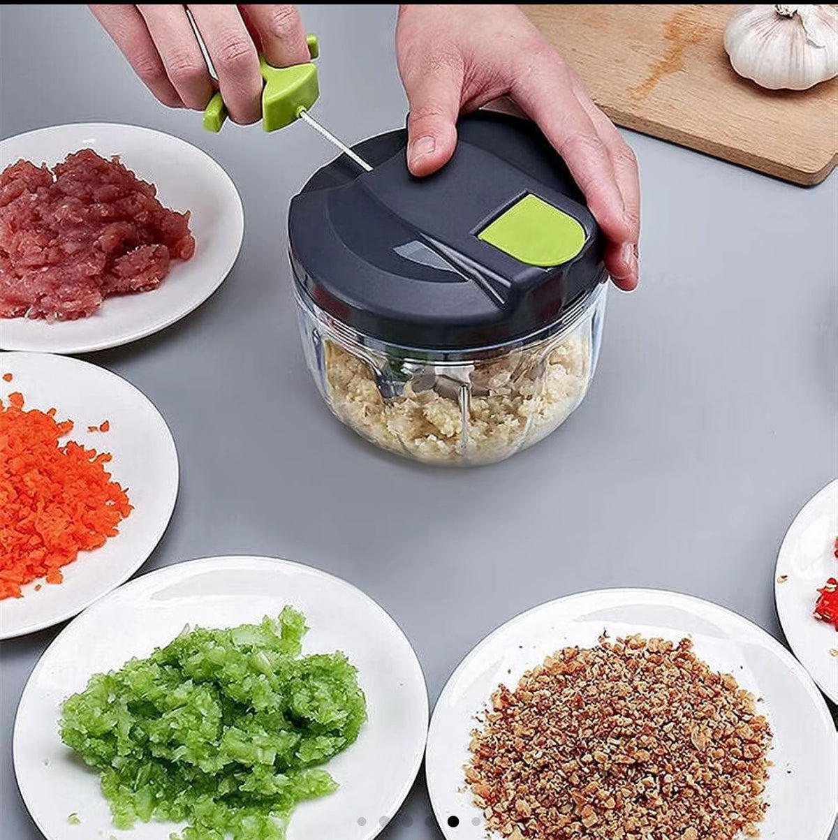 The Manual Food Chopper | Quick and Efficient | Great for Kitchen Use | Manual Food Processor | Features: Pull Rope Mechanism, 3 Blades, 520ml Capacity Fruit Plastic Stainless Steel Utensils Reuse | Great for Ramadan, Eid & Mothers Day Gifting