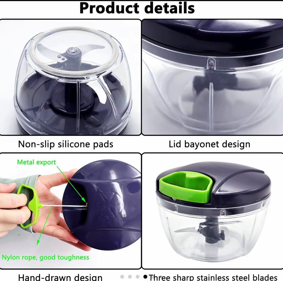 The Manual Food Chopper | Quick and Efficient | Great for Kitchen Use | Manual Food Processor | Features: Pull Rope Mechanism, 3 Blades, 520ml Capacity Fruit Plastic Stainless Steel Utensils Reuse | Great for Ramadan, Eid & Mothers Day Gifting