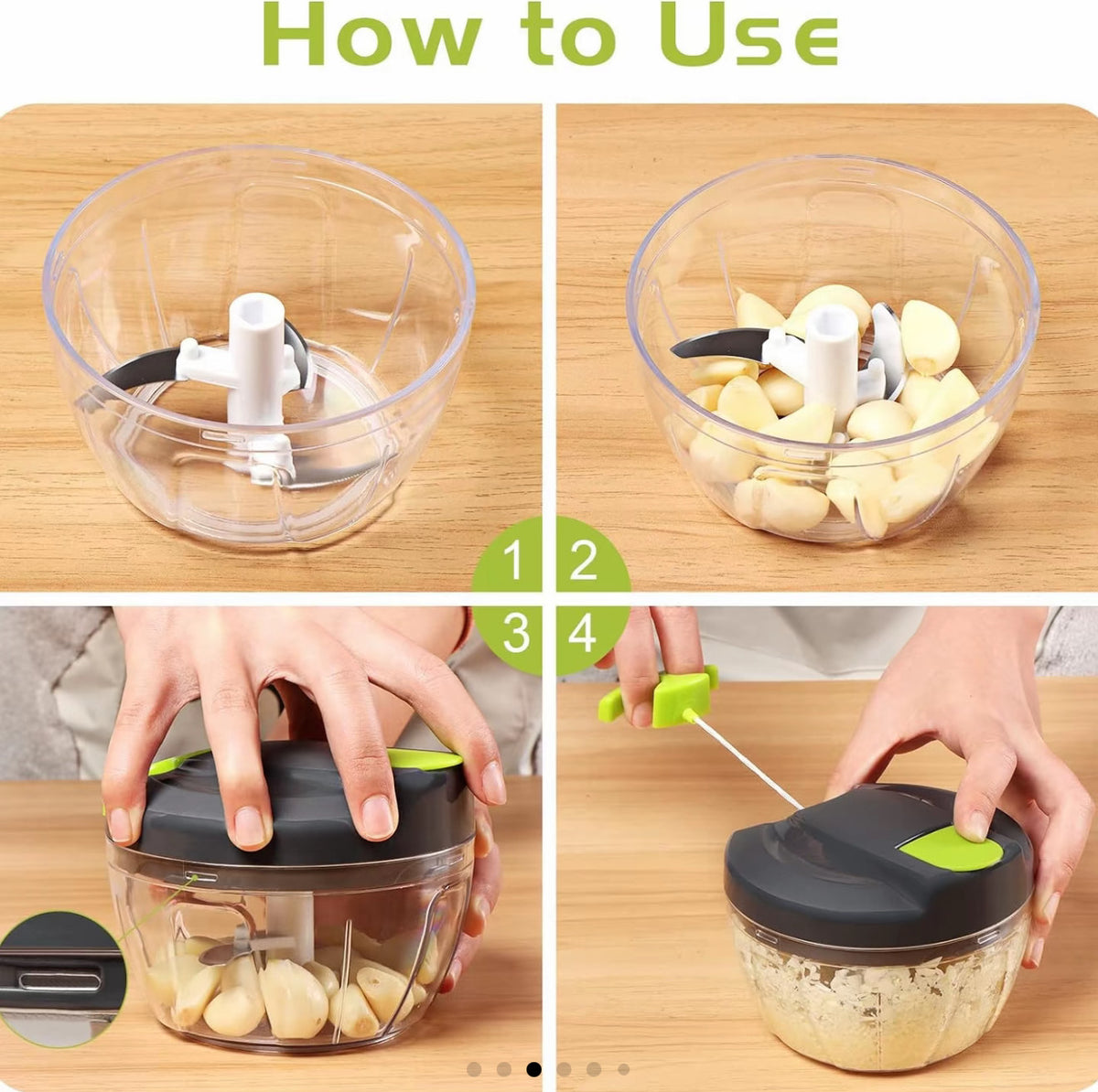 The Manual Food Chopper | Quick and Efficient | Great for Kitchen Use | Manual Food Processor | Features: Pull Rope Mechanism, 3 Blades, 520ml Capacity Fruit Plastic Stainless Steel Utensils Reuse | Great for Ramadan, Eid & Mothers Day Gifting
