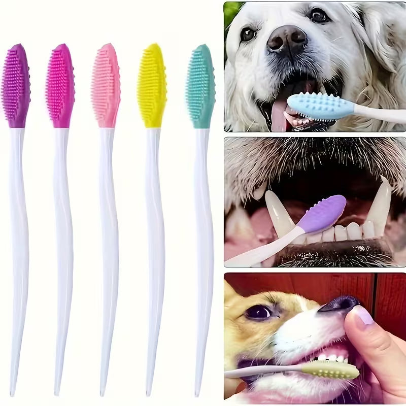 2-Pack Pet Toothbrush Set – Silicone Bristles, Curved Long Handle for Dogs & Cats