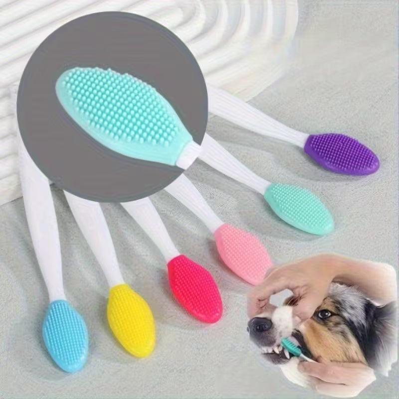 2-Pack Pet Toothbrush Set – Silicone Bristles, Curved Long Handle for Dogs & Cats