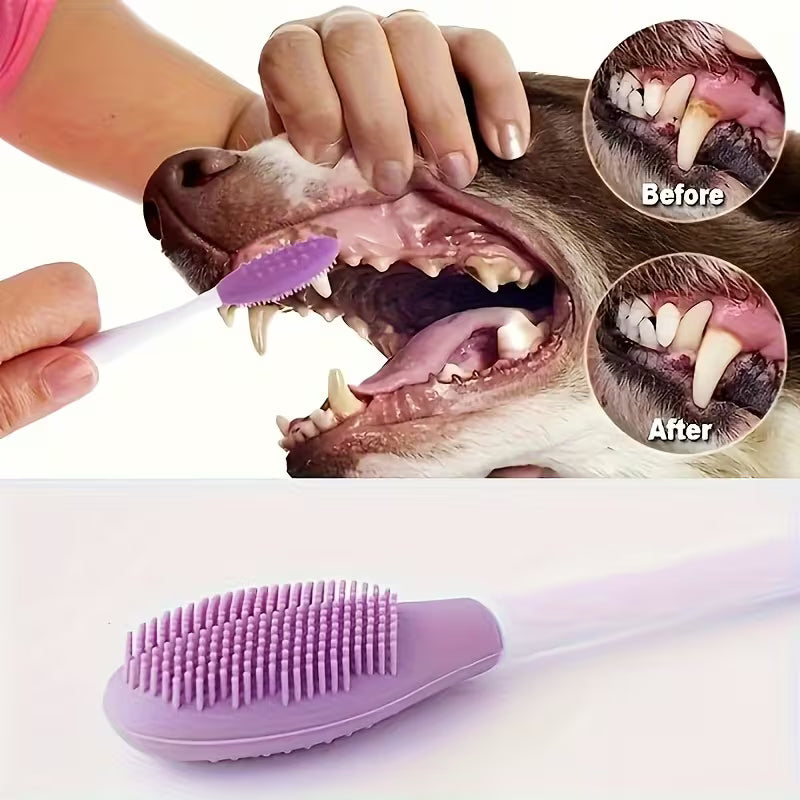 2-Pack Pet Toothbrush Set – Silicone Bristles, Curved Long Handle for Dogs & Cats