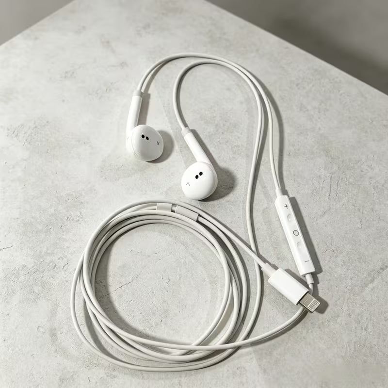 Lightning Wired Earbuds – In-Ear Earphones with HD Microphone & Volume Control