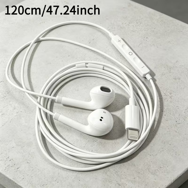 Lightning Wired Earbuds – In-Ear Earphones with HD Microphone & Volume Control