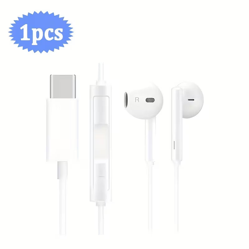 Type-C Wired Earphones – In-Ear Headphones with Buttons & Built-In Microphone