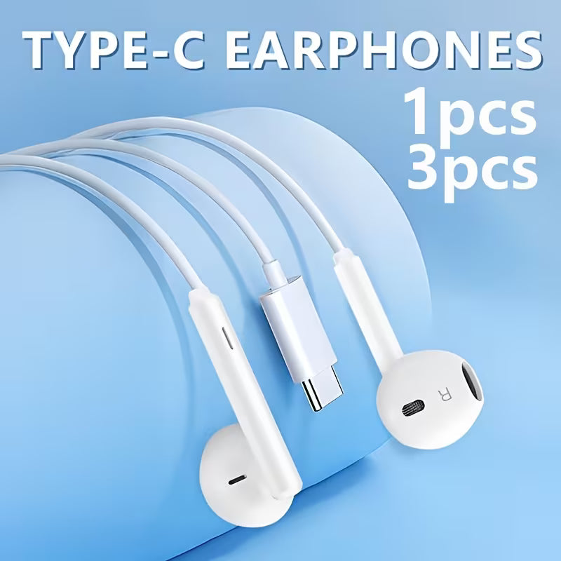Type-C Wired Earphones – In-Ear Headphones with Buttons & Built-In Microphone