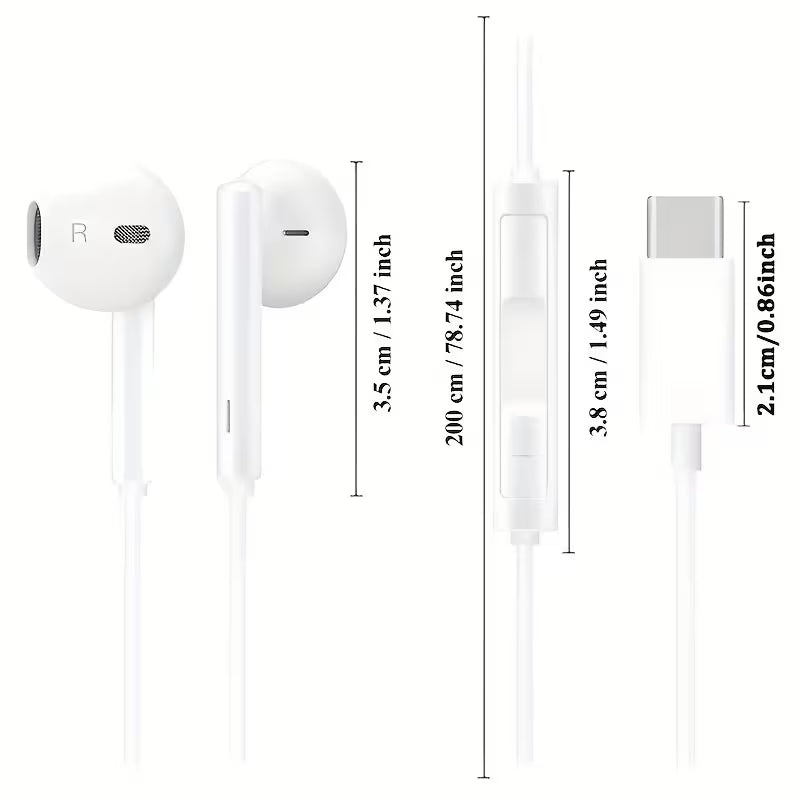 Type-C Wired Earphones – In-Ear Headphones with Buttons & Built-In Microphone