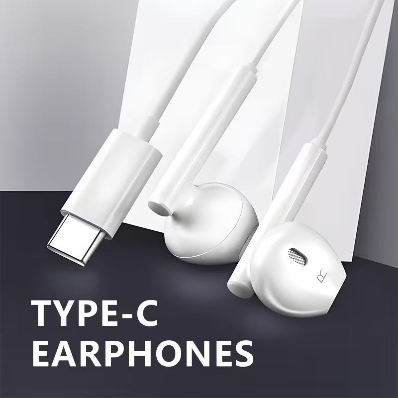 Type-C Wired Earphones – In-Ear Headphones with Buttons & Built-In Microphone