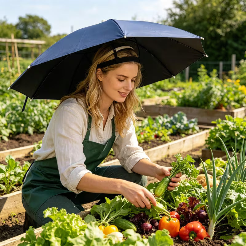 Hands-Free Outdoor Sun Umbrella – Foldable Head-Worn Shade Umbrella for Outdoor Work