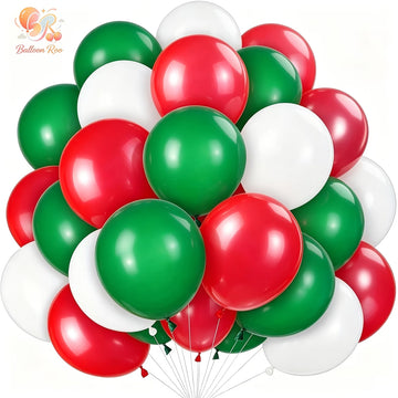 10pcs Red, Green & White Latex Balloons – Festive Party Decorations