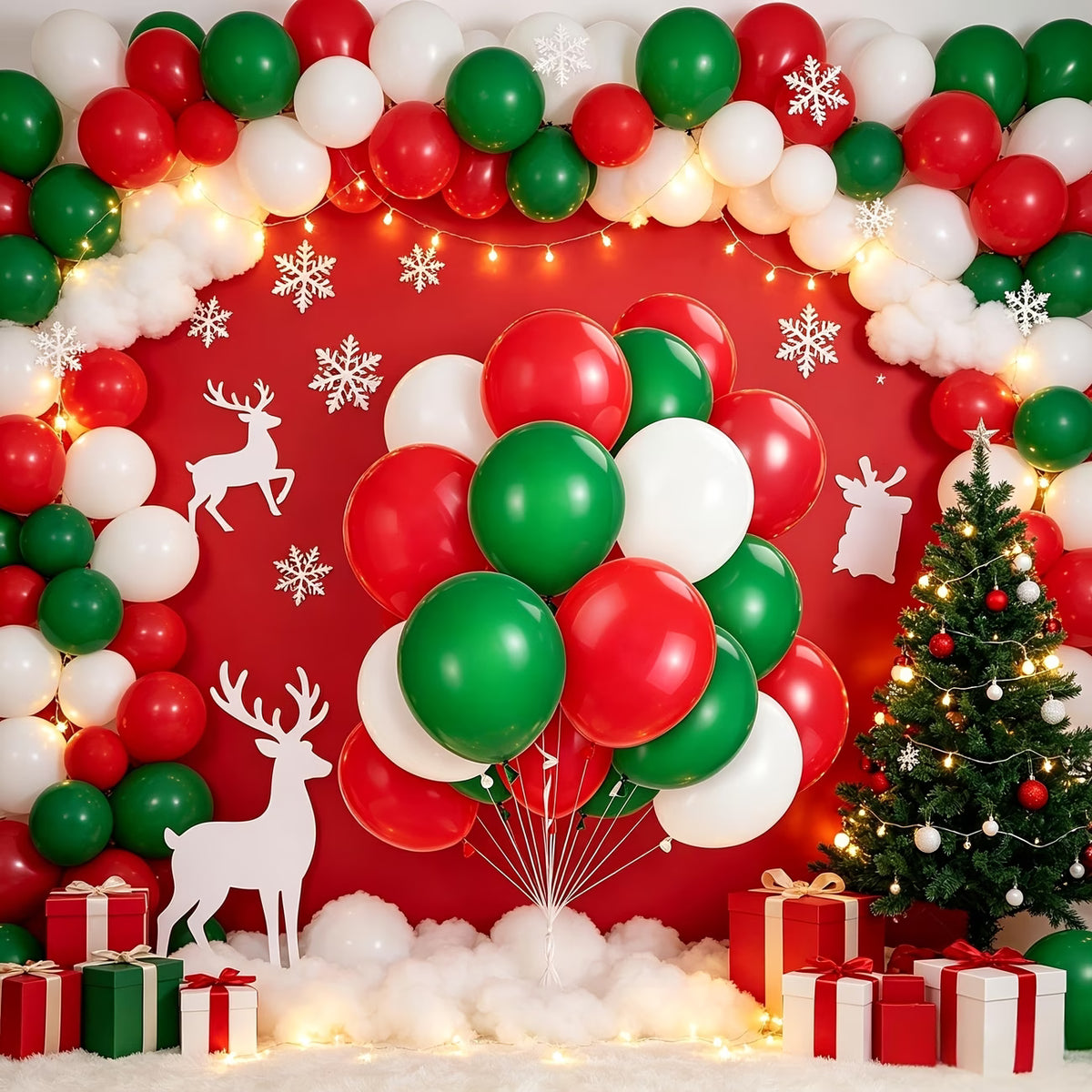 10pcs Red, Green & White Latex Balloons – Festive Party Decorations