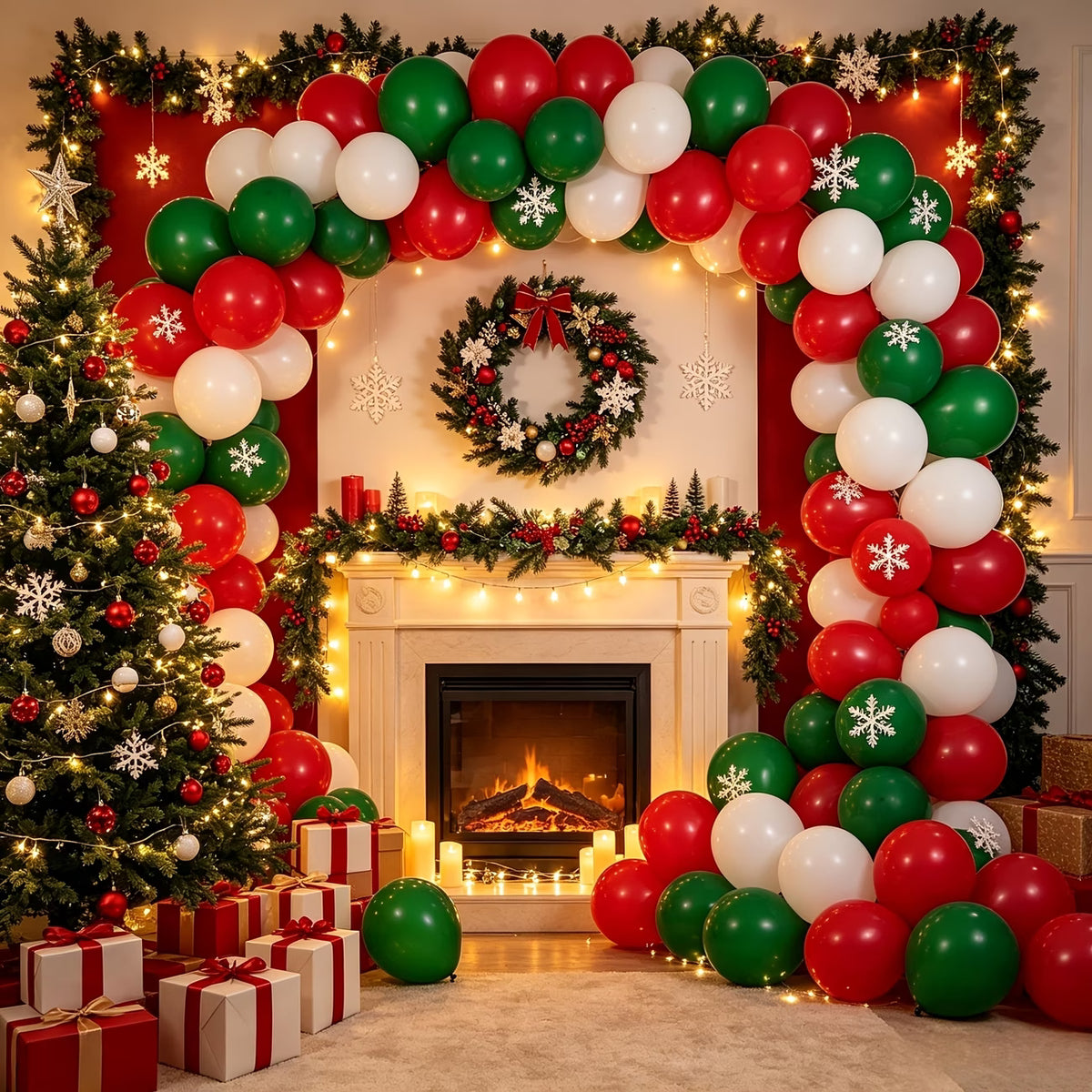 10pcs Red, Green & White Latex Balloons – Festive Party Decorations