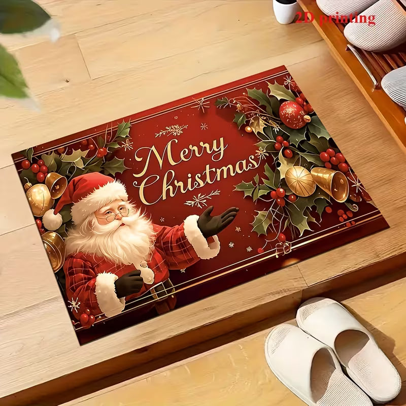 2D Christmas Welcome Mat – Santa Claus & Christmas Tree Design