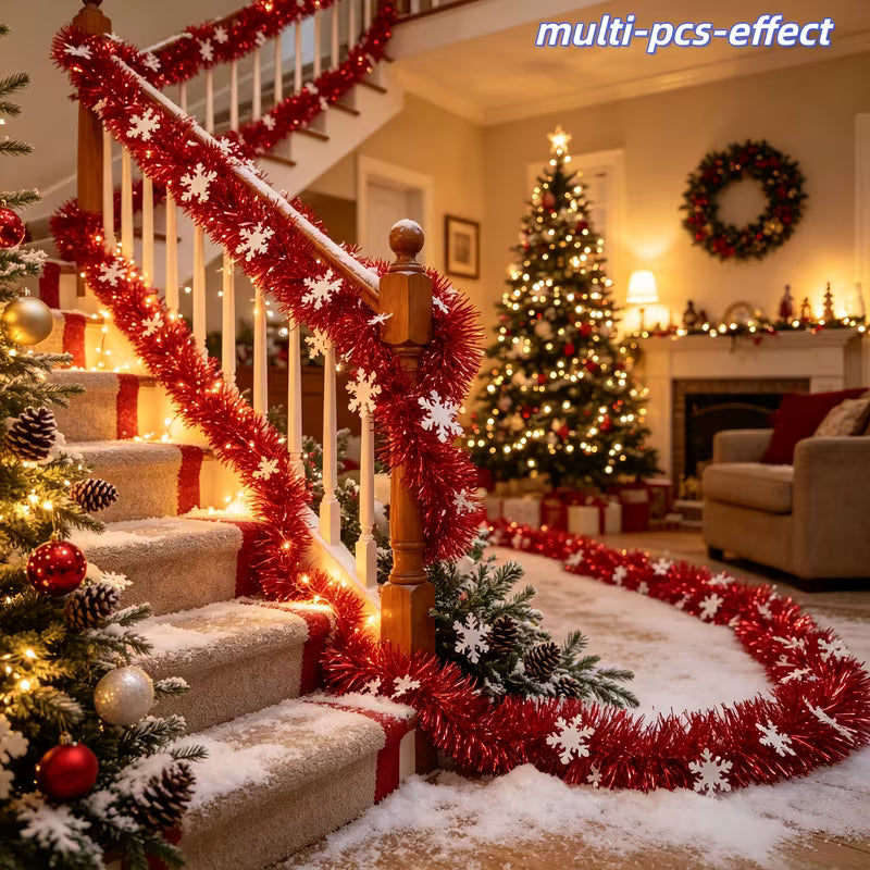 6 Metres Christmas Red Snowflake Fringe Trim – 2-Piece Metallic Foil Decoration