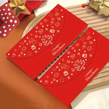 2pcs Festive Red Envelopes with Golden Foil Design – Self-Sealing Holiday Gift Envelopes