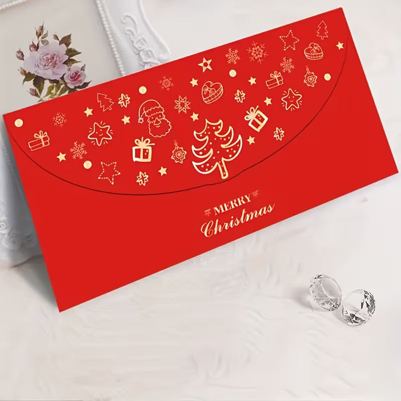 2pcs Festive Red Envelopes with Golden Foil Design – Self-Sealing Holiday Gift Envelopes