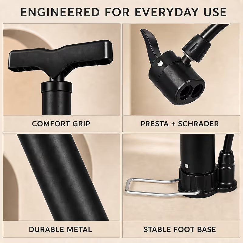 1pc Portable Bike Pump with Dual Nozzle – Manual Air Inflator