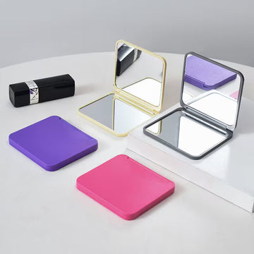 Double-Sided Square Makeup Mirror, Portable Compact Pocket Mirror for Women and Girls, Random Colours
