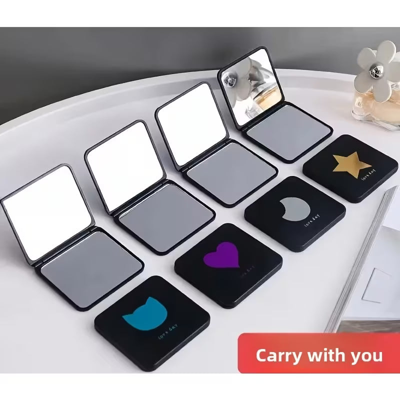 Double-Sided Square Makeup Mirror, Portable Compact Pocket Mirror for Women and Girls, Random Colours