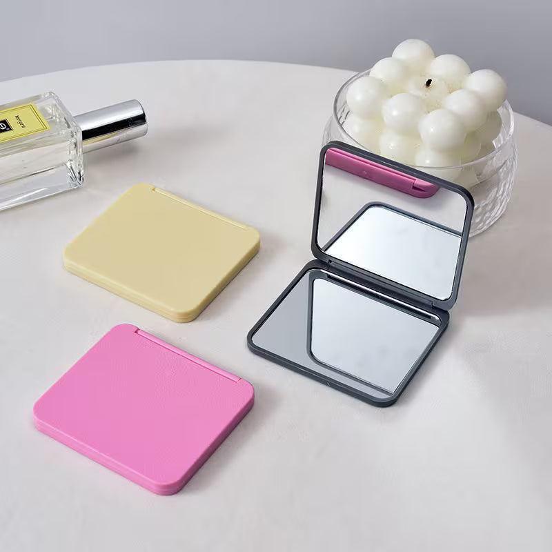 Double-Sided Square Makeup Mirror, Portable Compact Pocket Mirror for Women and Girls, Random Colours