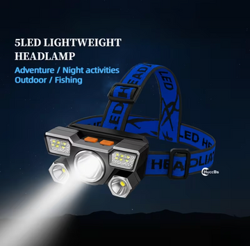 USB Rechargeable Portable Headlamp – 5-LED Bright Headlight for Outdoor & Work Use