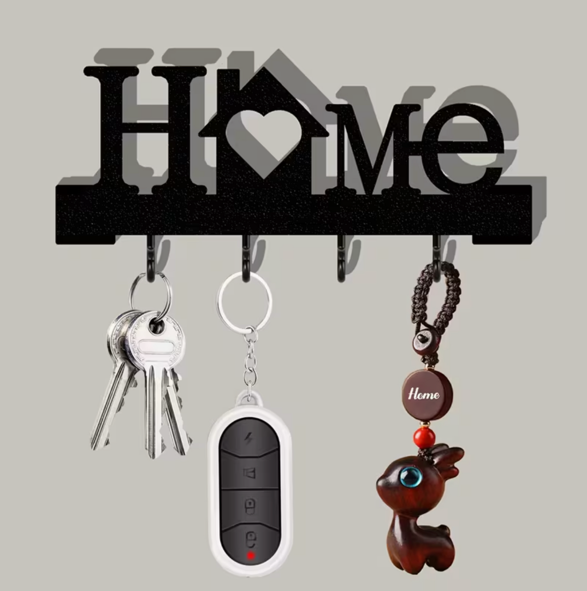 Home Love Shaped Keychain Wall-Mounted Entry Organizer with Hooks, Includes Transparent Nano Double-Sided Tape, No Drilling Required, Finely Designed, Suitable for Home Decoration in The Living Room